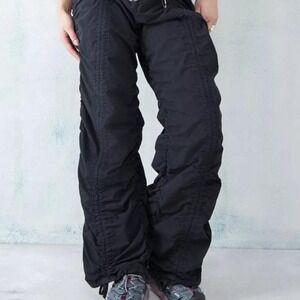 iets frans... Ruched Black Full Length Baggy Fit Pants Size M parachute